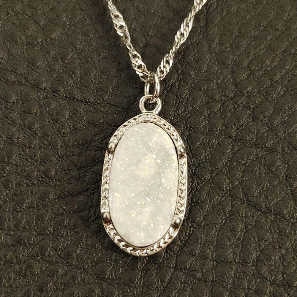 Silver Bezeled White Druzy Twisted Chain